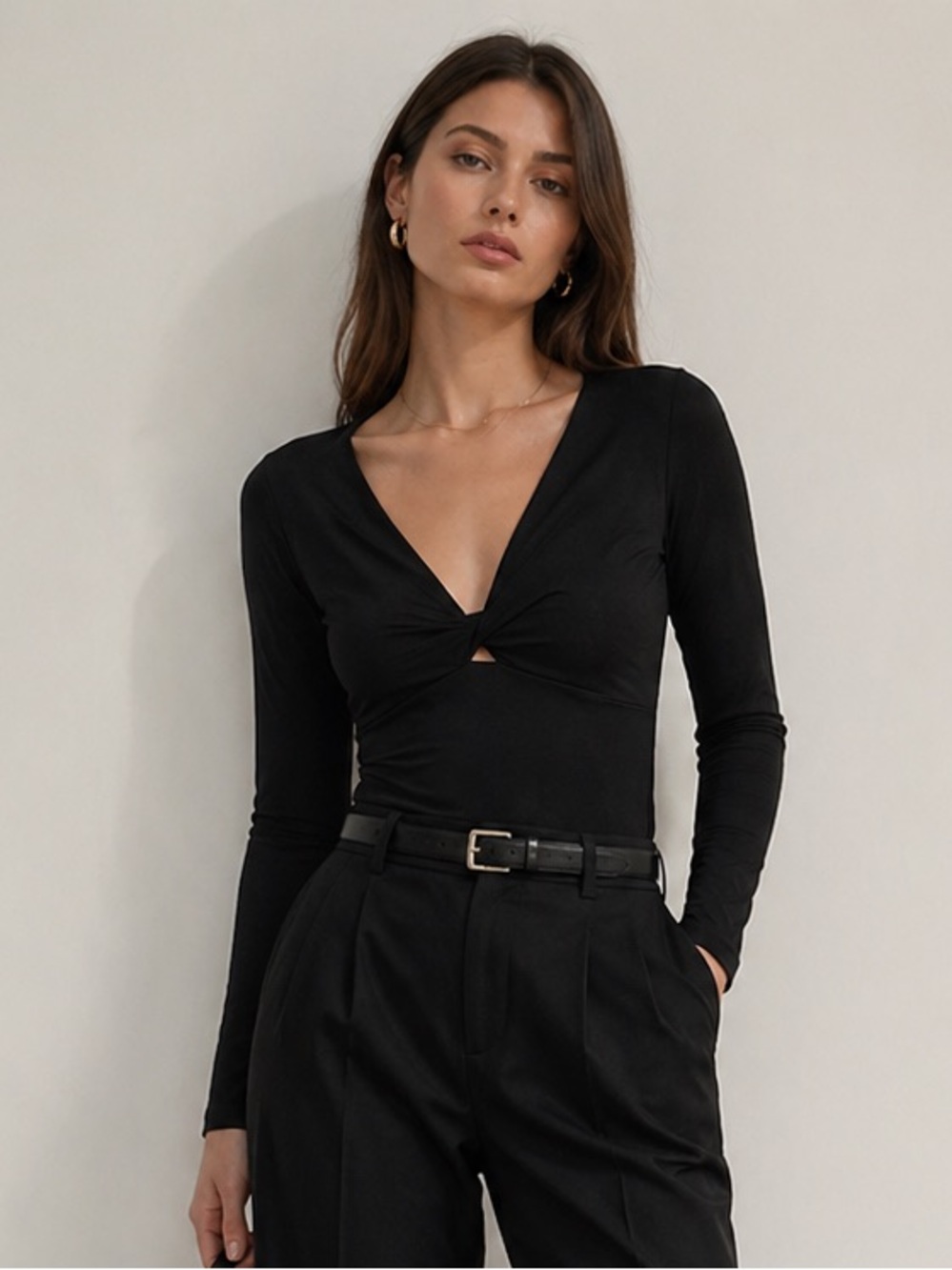 ba&sh Organic Cotton Rib V-Neck Bodysuit | S